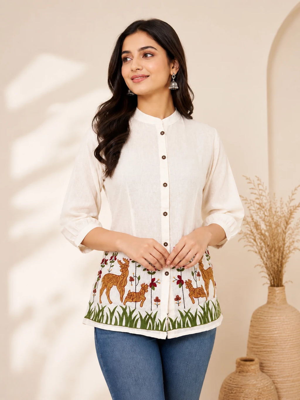Khadi Deer Embroidery Tunic