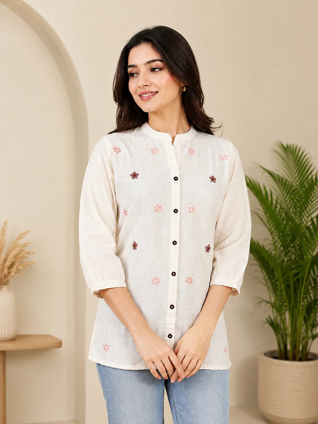 Khadi Floral Embroidery Tunic