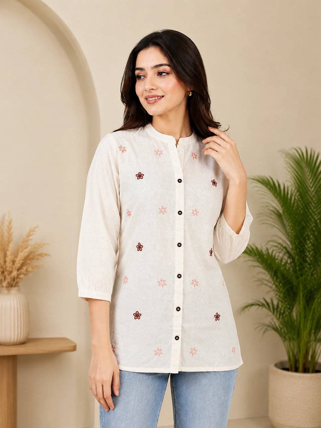 Khadi Floral Embroidery Tunic