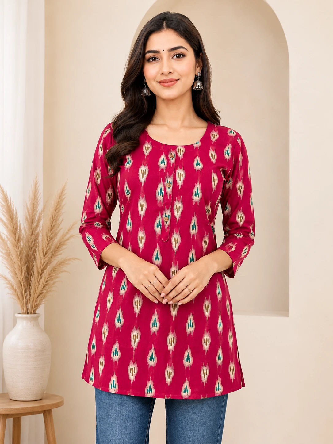 Khadi Cotton Pink Printed Tunic