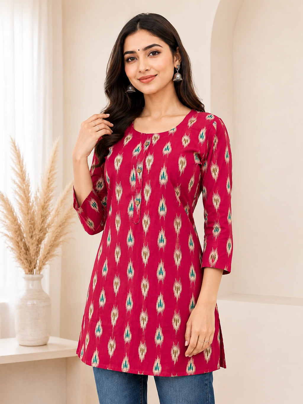 Khadi Cotton Pink Printed Tunic