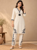 Khadi white Embroidered Kurta pant Set