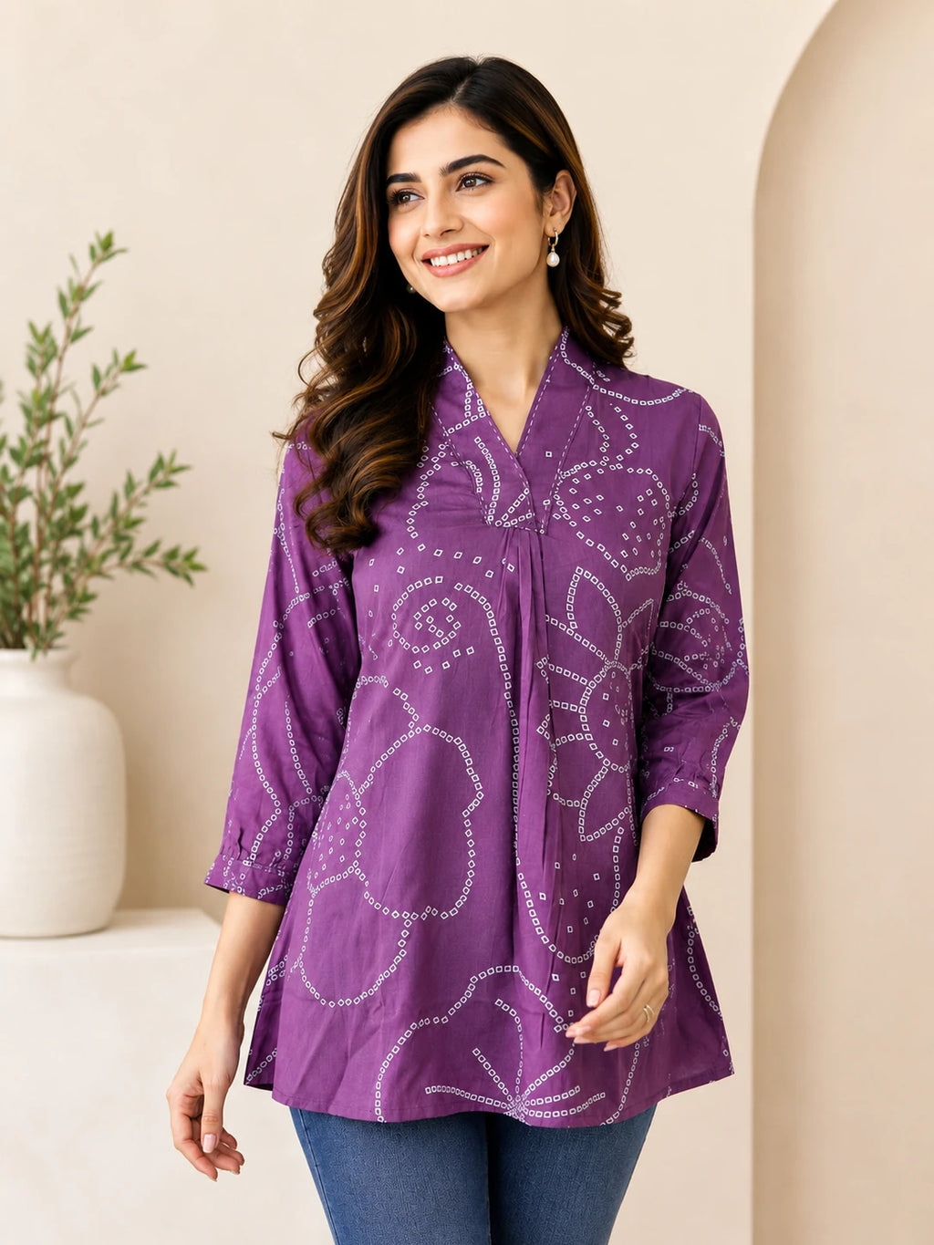 Lilac Purple V-neck Tunic Top