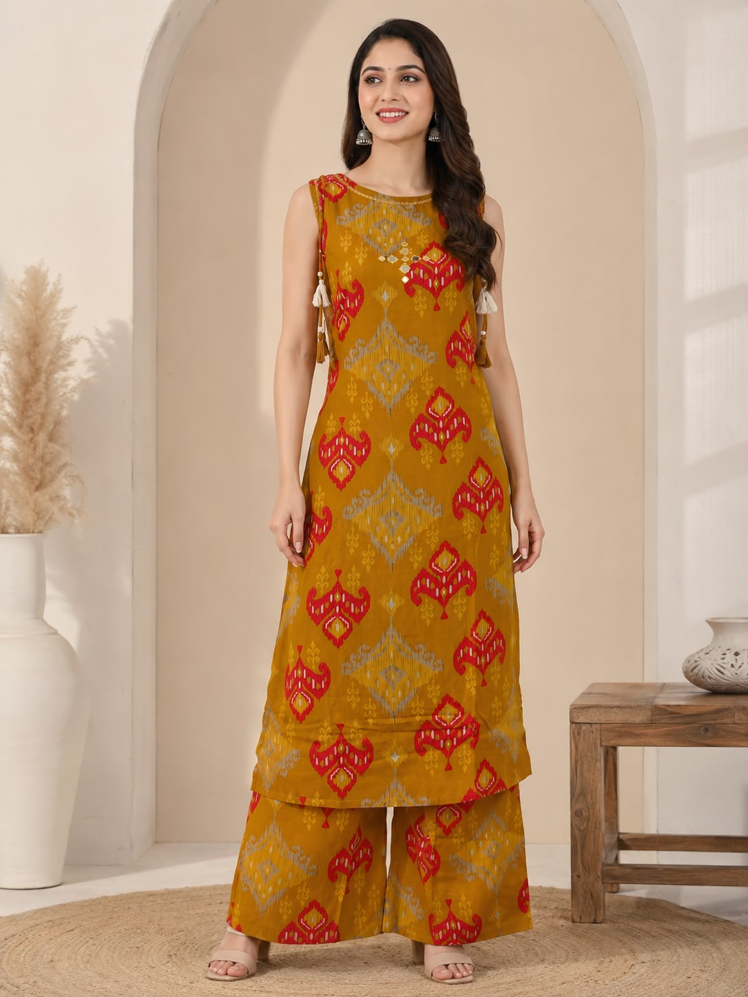 Mustard Yellow Rayon Printed Co-ord Set