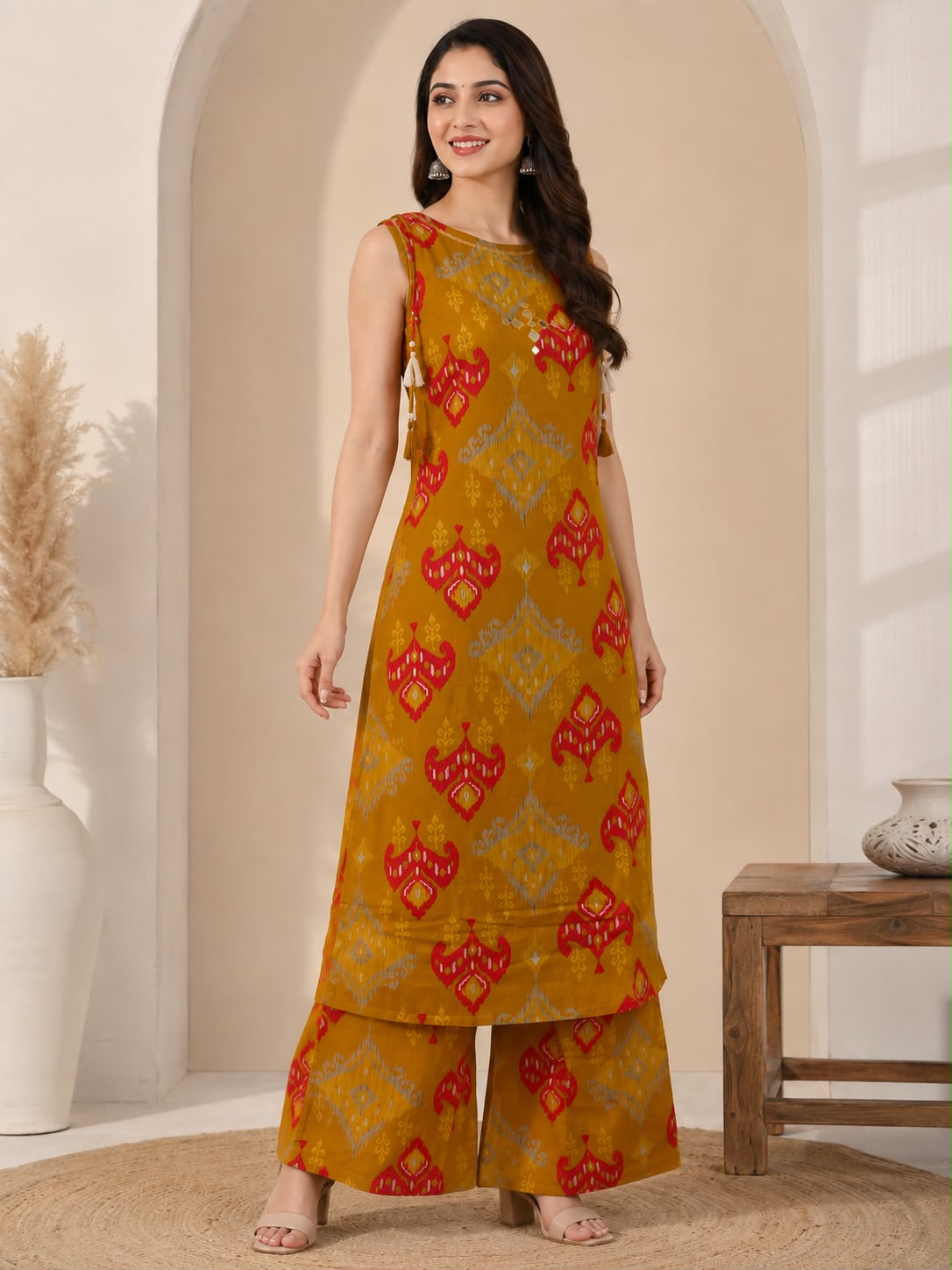 Mustard Yellow Rayon Printed Co-ord Set