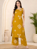 MUSTARD BOAT NECK PRINTED CO-ORD SET