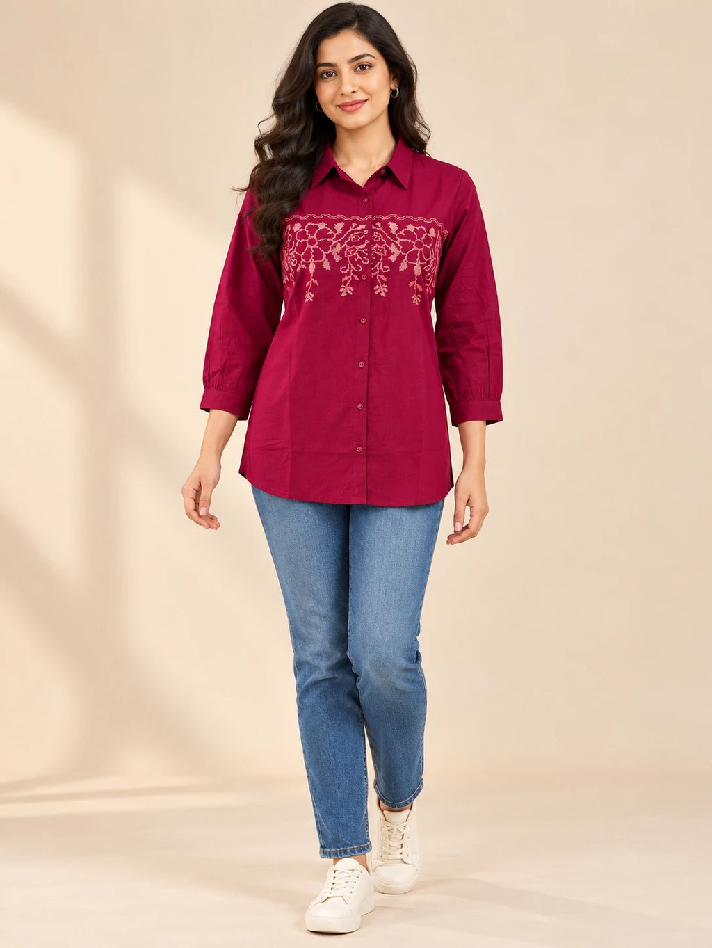 Magenta Embroidered Tunic Top