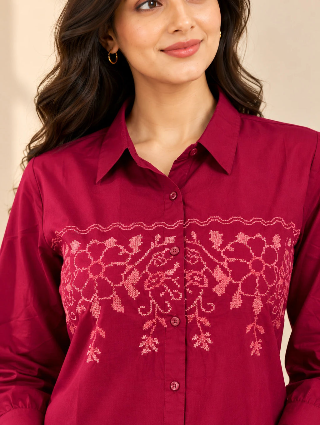 Magenta Embroidered Tunic Top