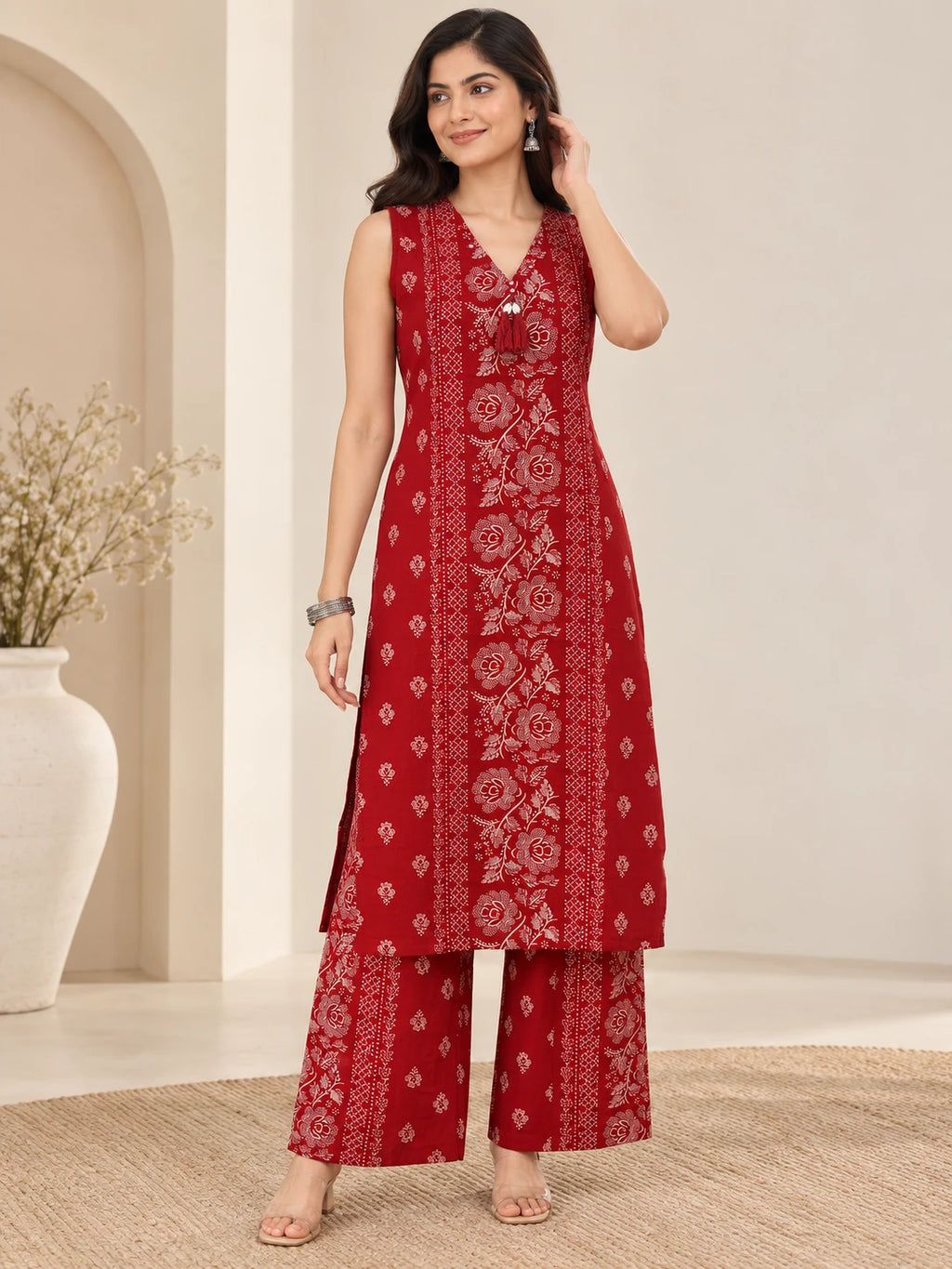 Rust Brown Block-Print Ethnic Kurta Palazzo Set