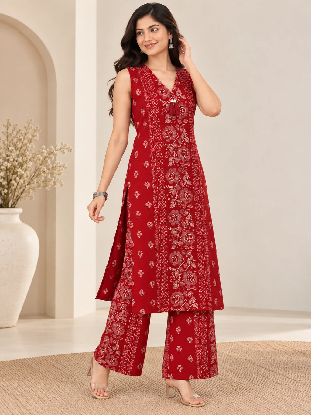 Rust Brown Block-Print Ethnic Kurta Palazzo Set