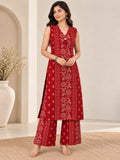 Rust Brown Block-Print Ethnic Kurta Palazzo Set