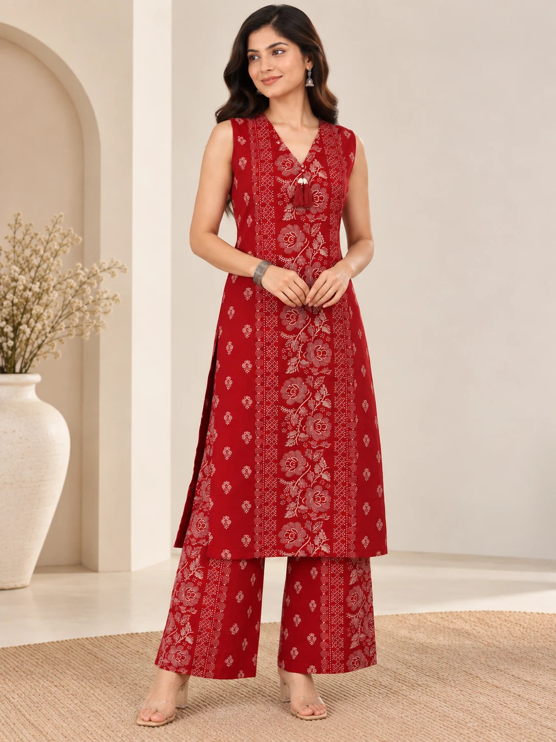 Rust Brown Block-Print Ethnic Kurta Palazzo Set