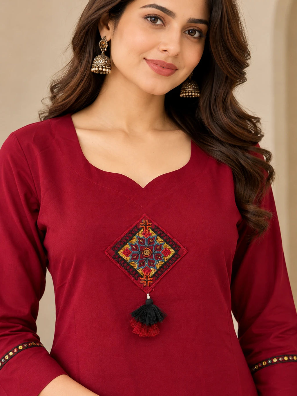 Maroon Embroidered Short Kurta Set