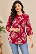 MAGENTA RAYON PRINT SHORT TUNIC TOP