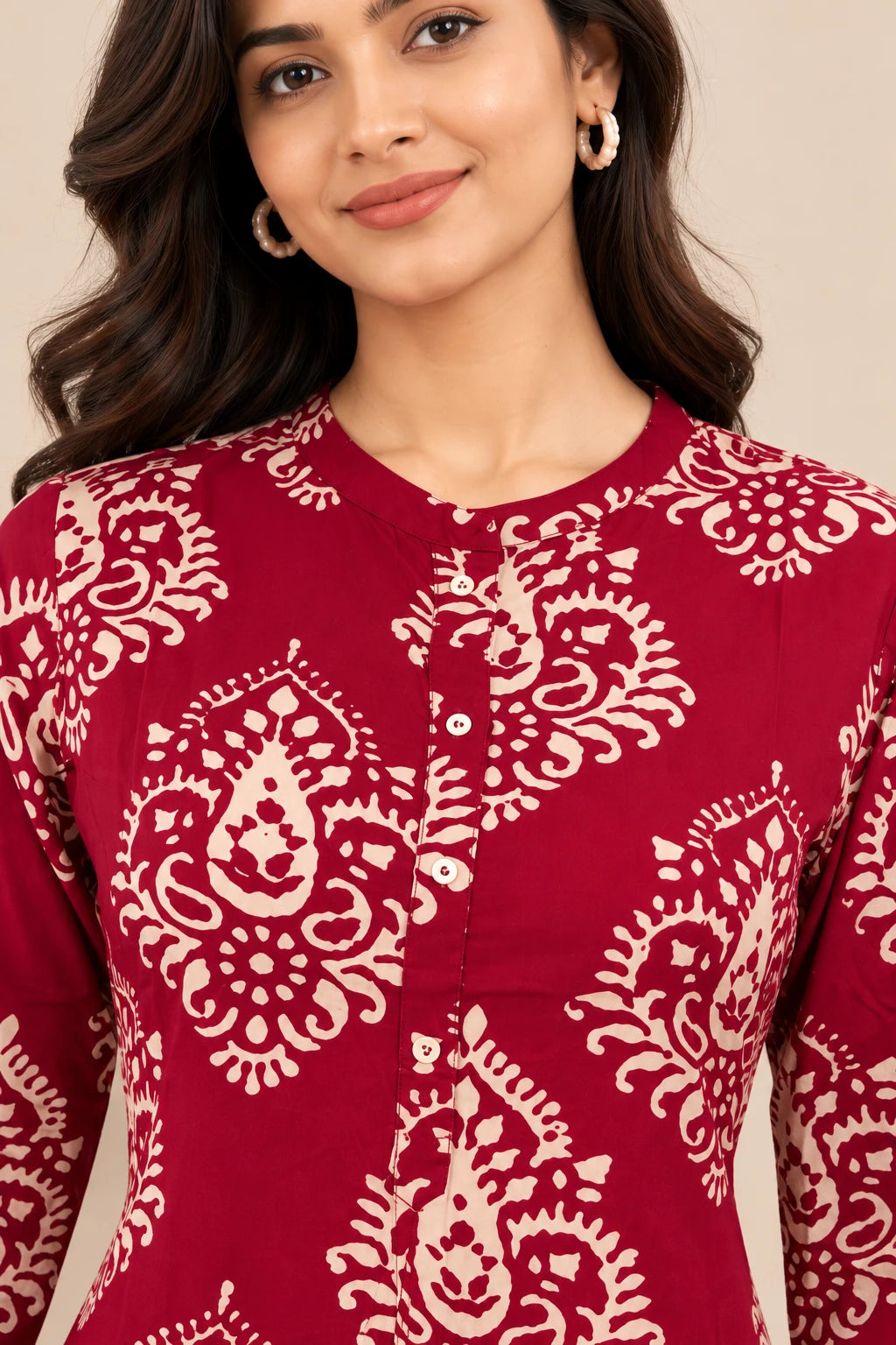 MAGENTA RAYON PRINT SHORT TUNIC TOP