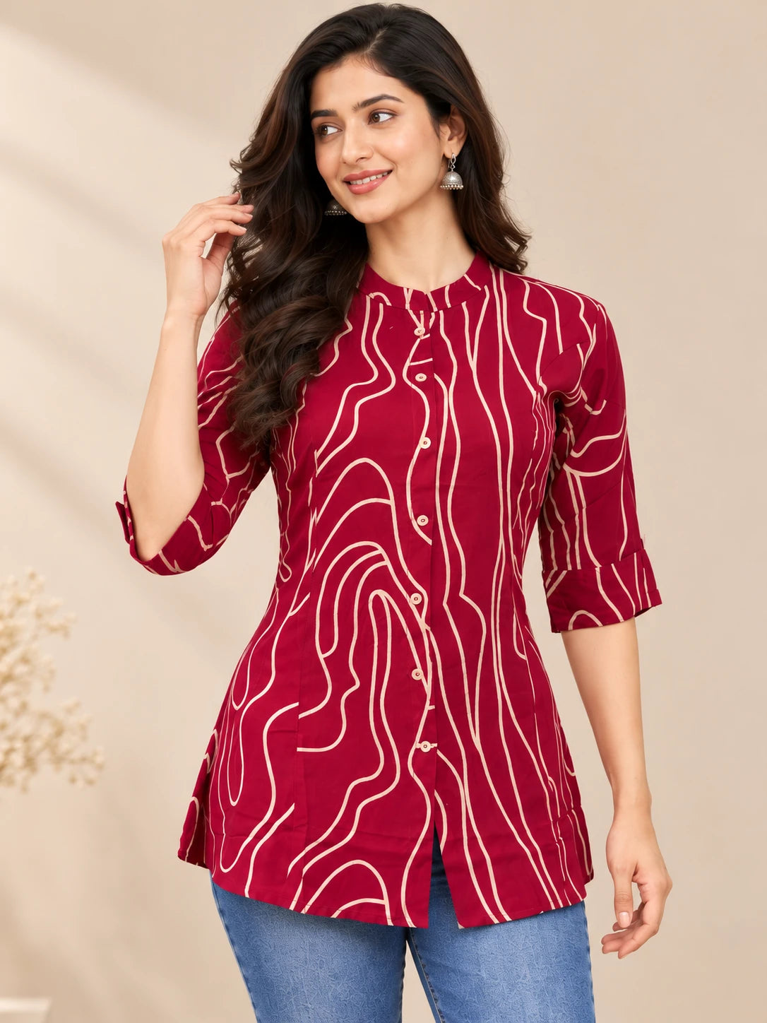 Maroon Printed Linear Tunic top
