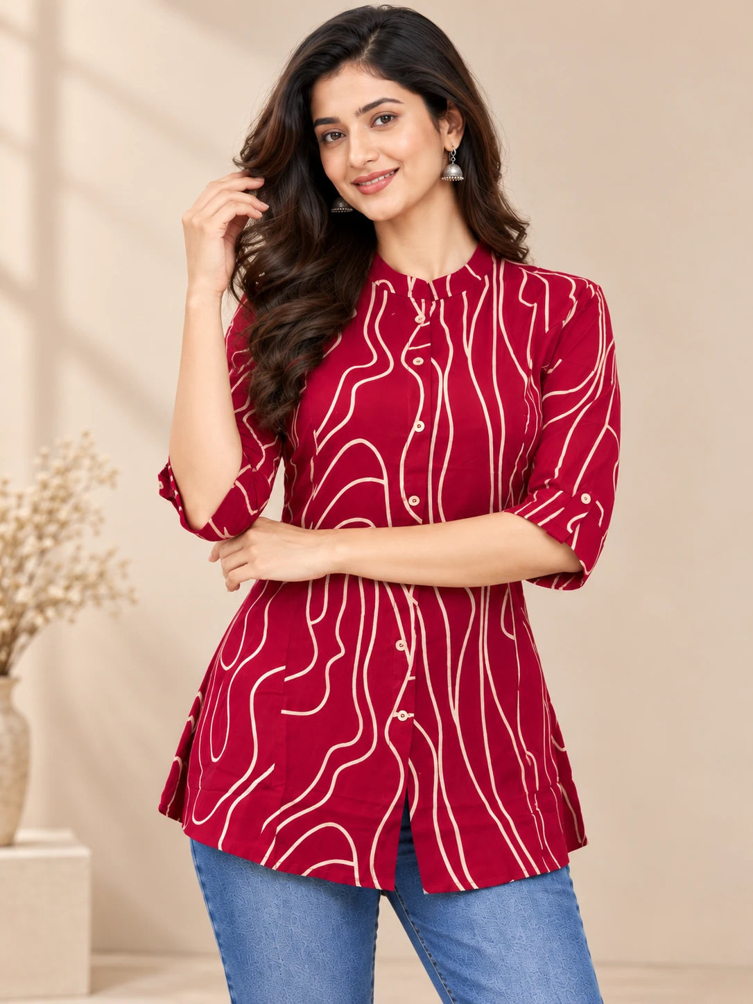 Maroon Printed Linear Tunic top