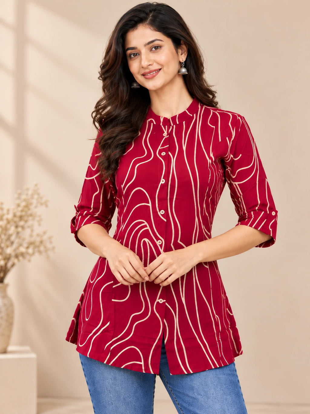 Maroon Printed Linear Tunic top