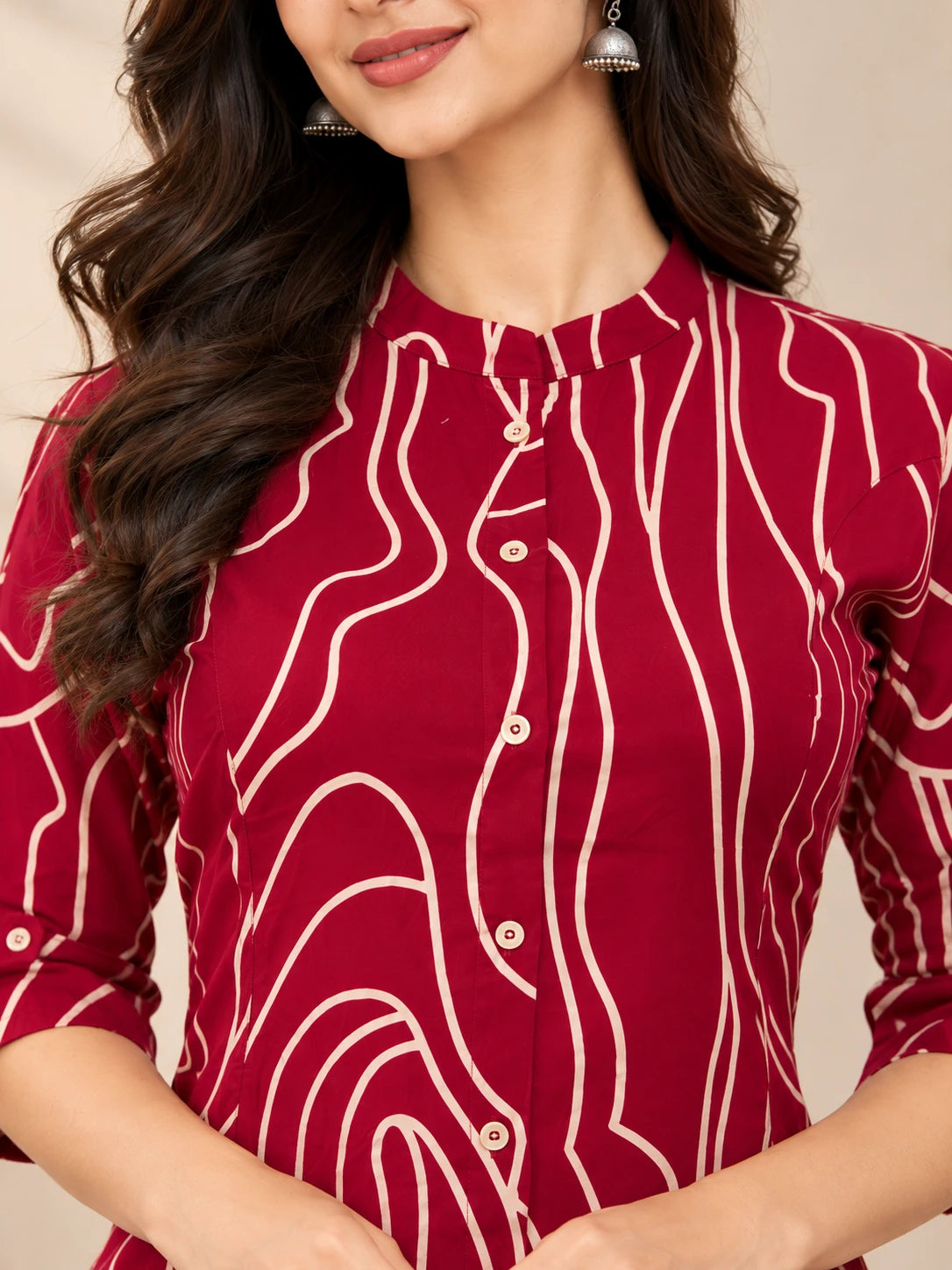 Maroon Printed Linear Tunic top