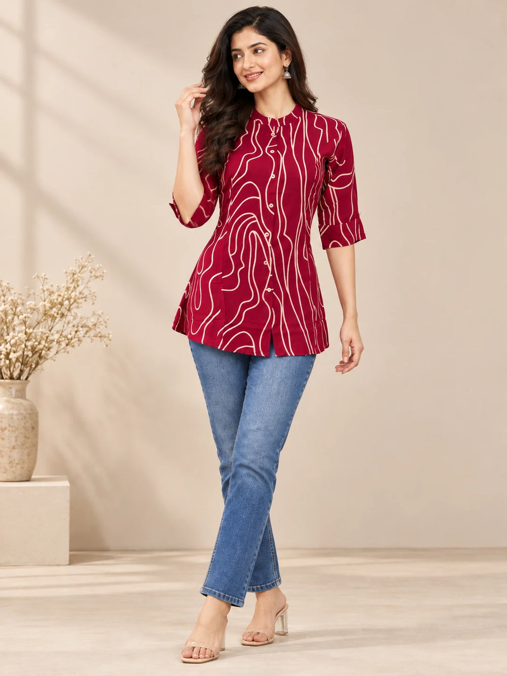 Maroon Printed Linear Tunic top