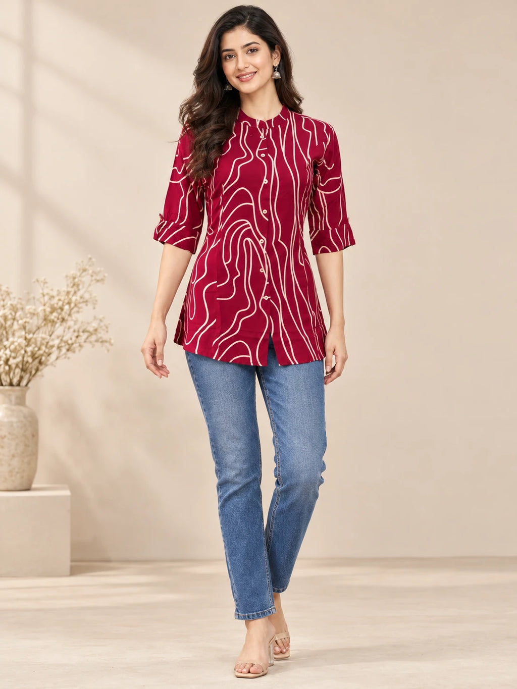Maroon Printed Linear Tunic top