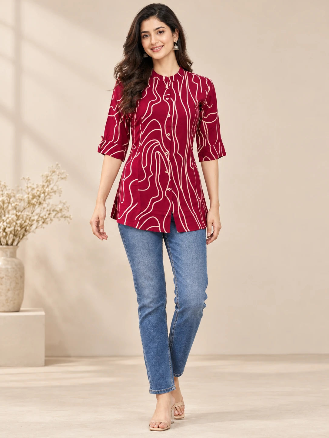 Maroon Printed Linear Tunic top