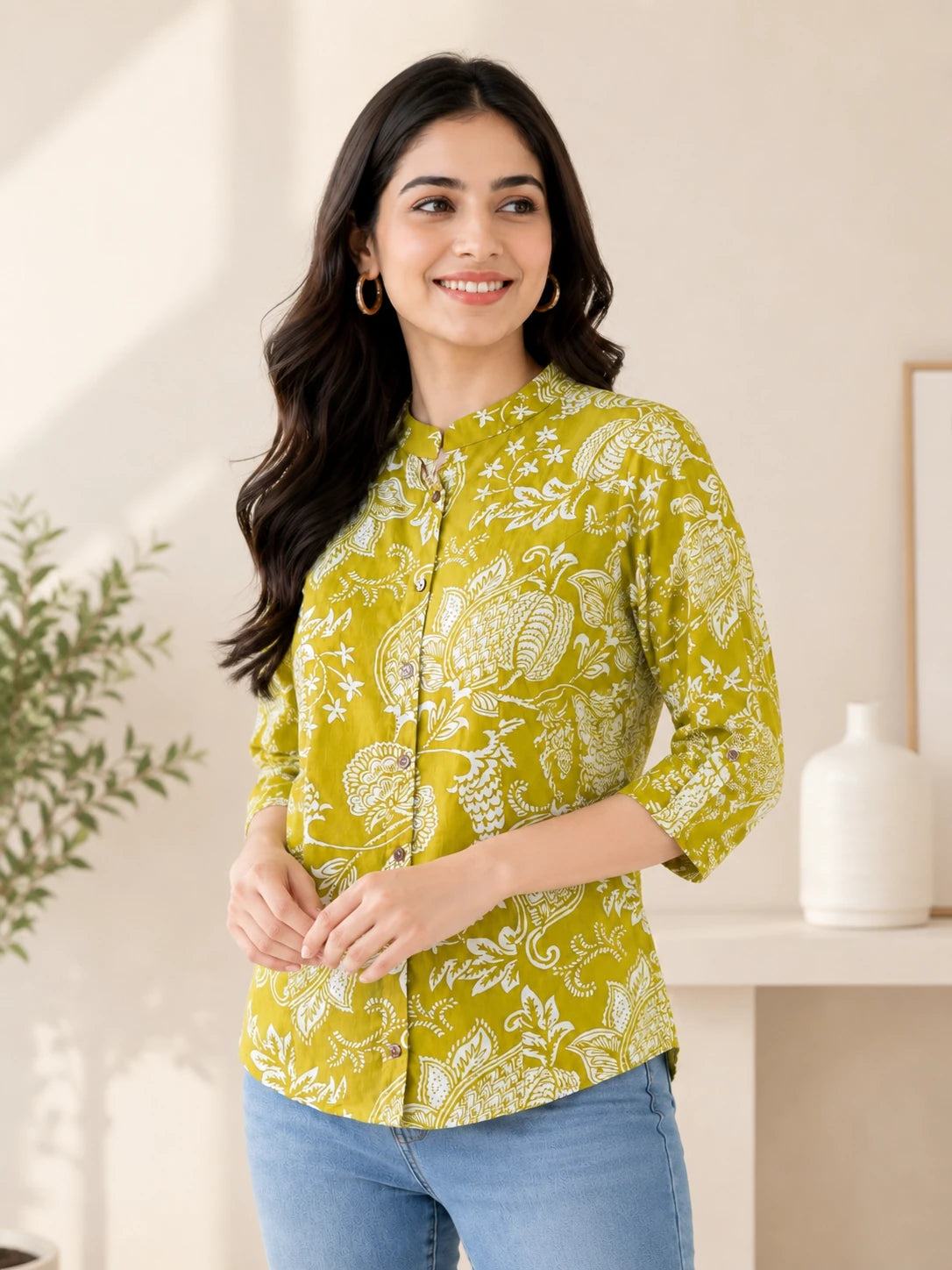 Mint Green Stand Collar Tunic TOP