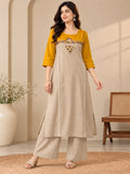 Mustard Yoke Embroidered Kurta Palazzo Set