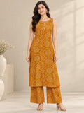 Mustard Yellow Bandhani Kurta Palazzo Set
