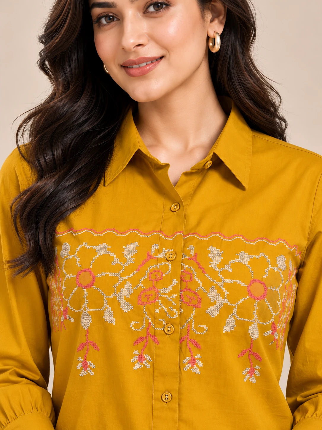 Mustard Embroidered Cotton Tunic
