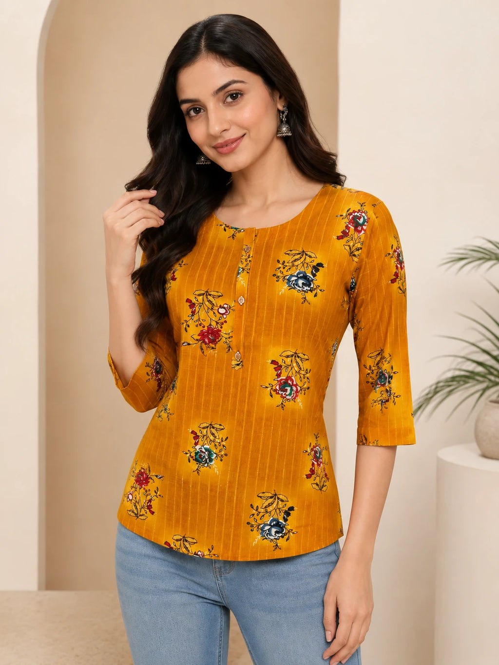 Mustard Yellow Rayon Printed Tunic