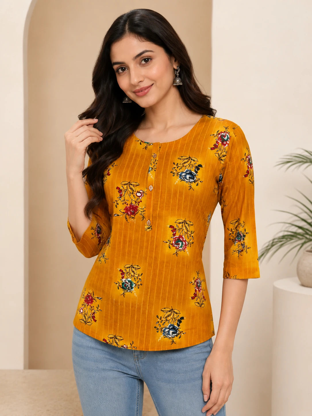 Mustard Yellow Rayon Printed Tunic