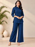 Navy Khadi Embroidered Short Kurta Co-Ord Set