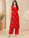 Orange Ikkat Printed Rayon Long Kurta & Palazzo Co-ord Set