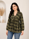 Olive Cotton Frill Tunic Top