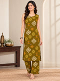 Olive Green Ikkat Rayon Kurta Palazzo Set