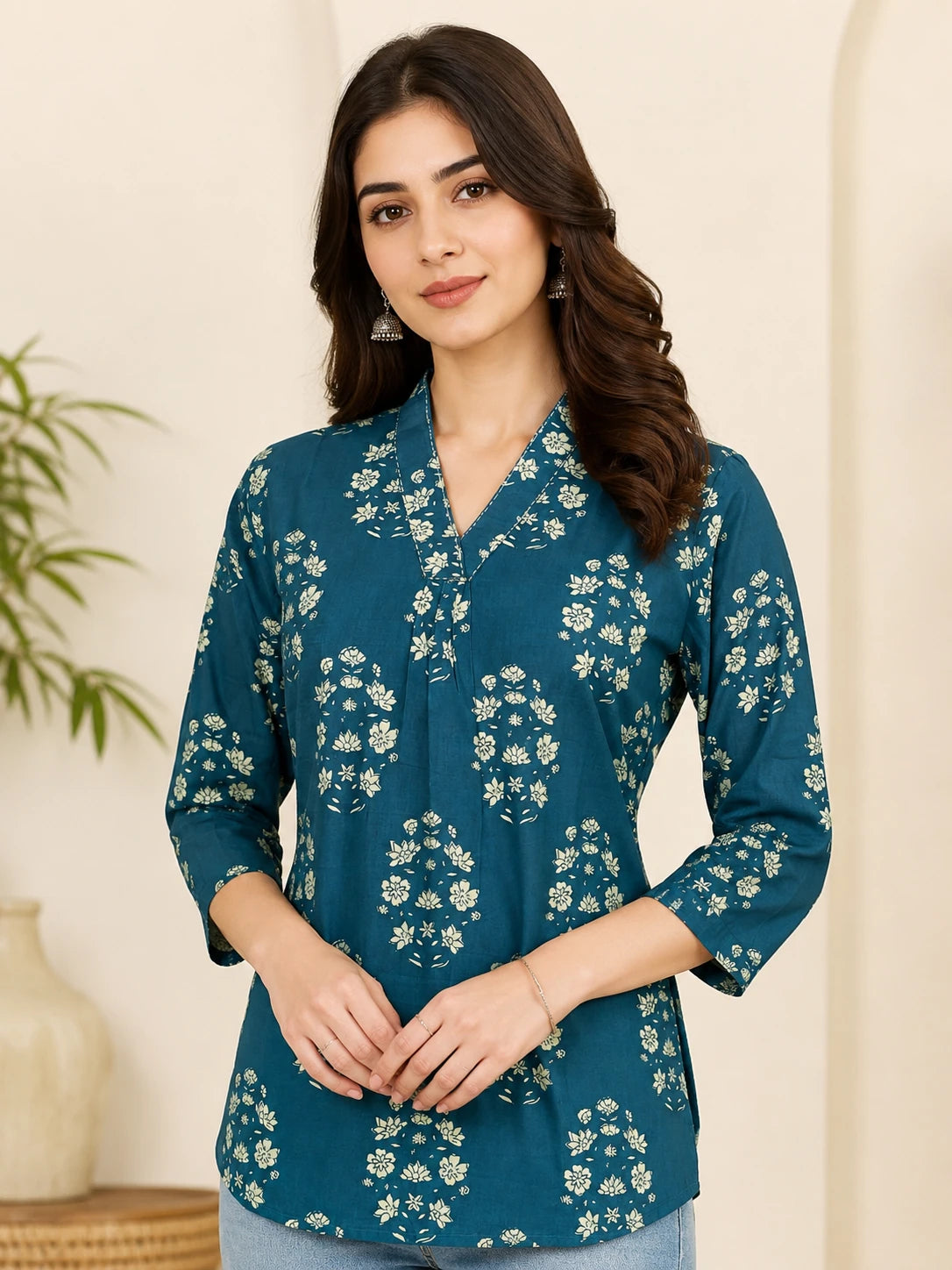 Olive Leaf Print Cotton Tunic