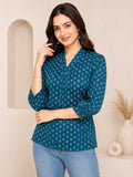 Olive Green V-Neck Printed Tunics