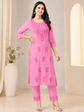 Pink Lakhnawi Embroidered Kurta Palazzo Set