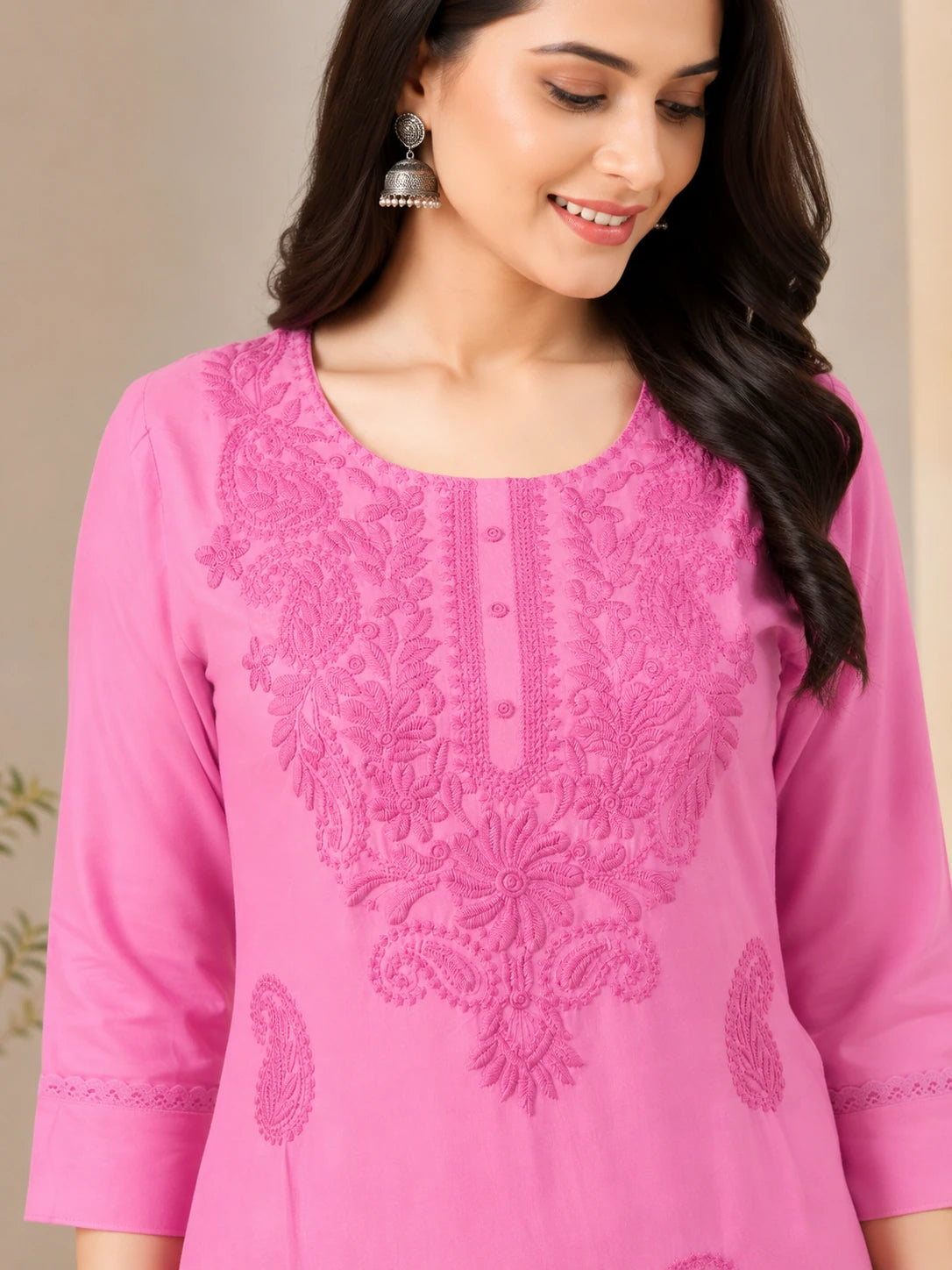 Pink Lakhnawi Embroidered Kurta Palazzo Set