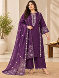Plus Size Plum Embroidered Cotton 3-Piece Kurta Palazzo Set
