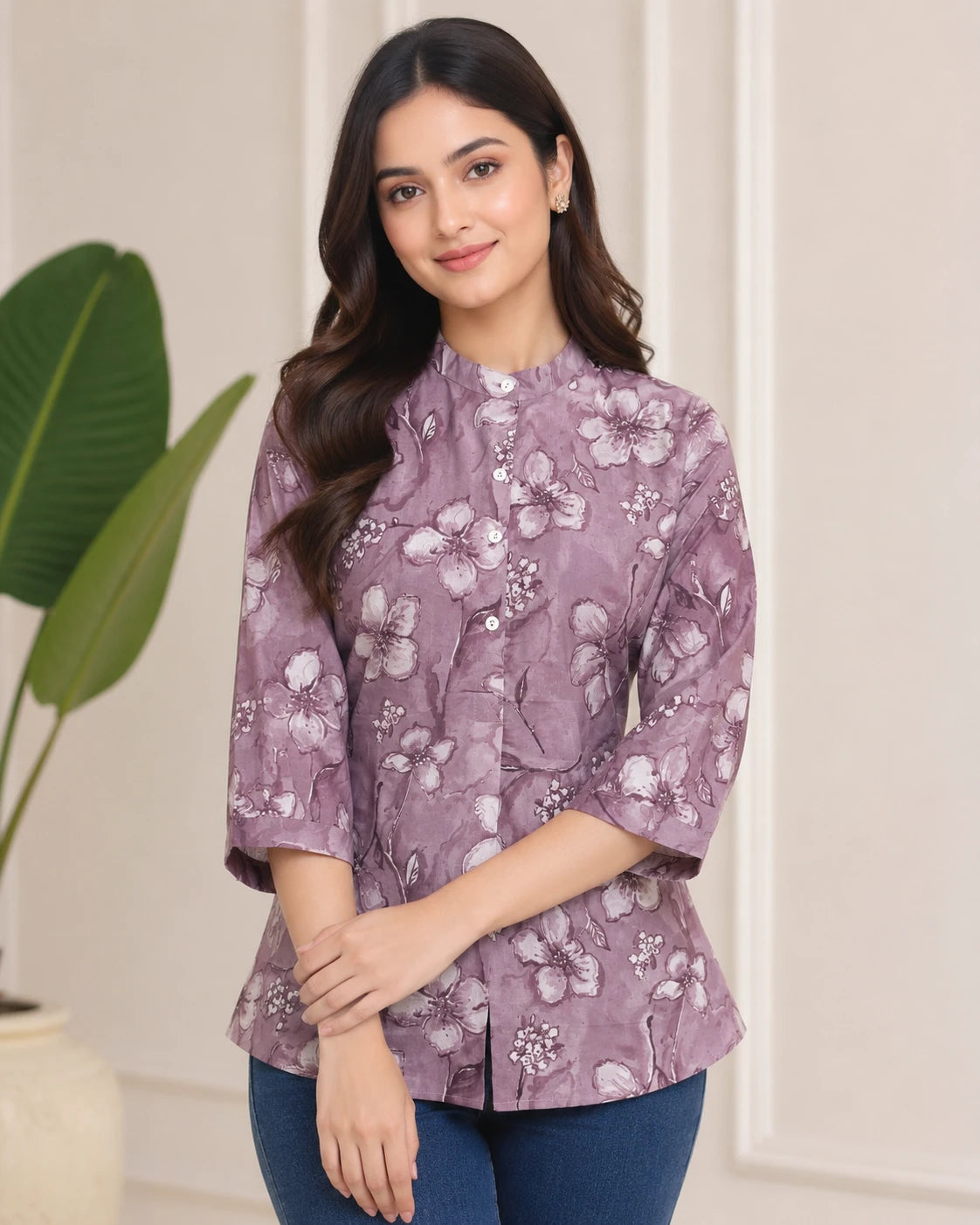 Purple Cotton Print Tunic Top