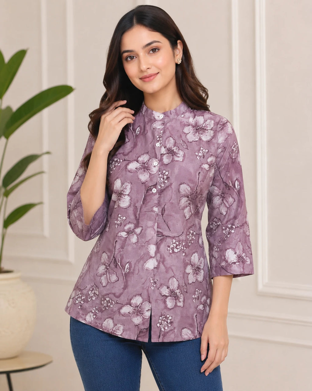 Purple Cotton Print Tunic Top