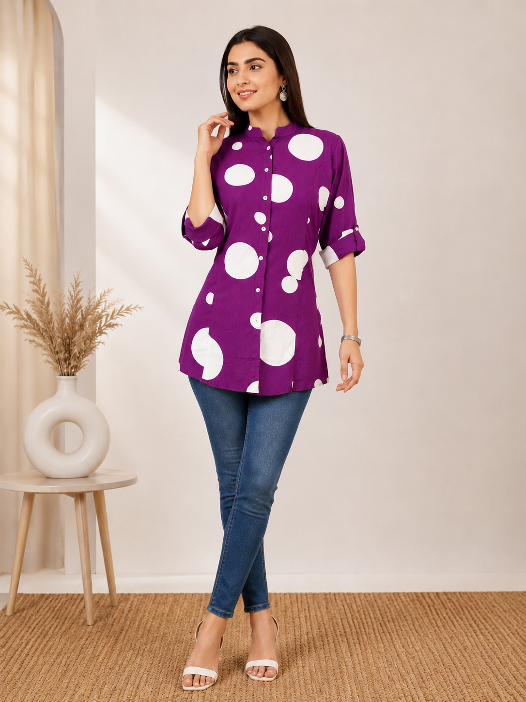PURPLE POLKA DOT TUNIC TOP
