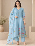 Mull Chanderi Powder Blue Silk 3-Piece Set