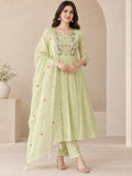 Mull Chanderi Pista Green Silk 3-Piece Set