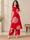 Peach Rayon Printed Halter Neck Kurta Palazzo  Set