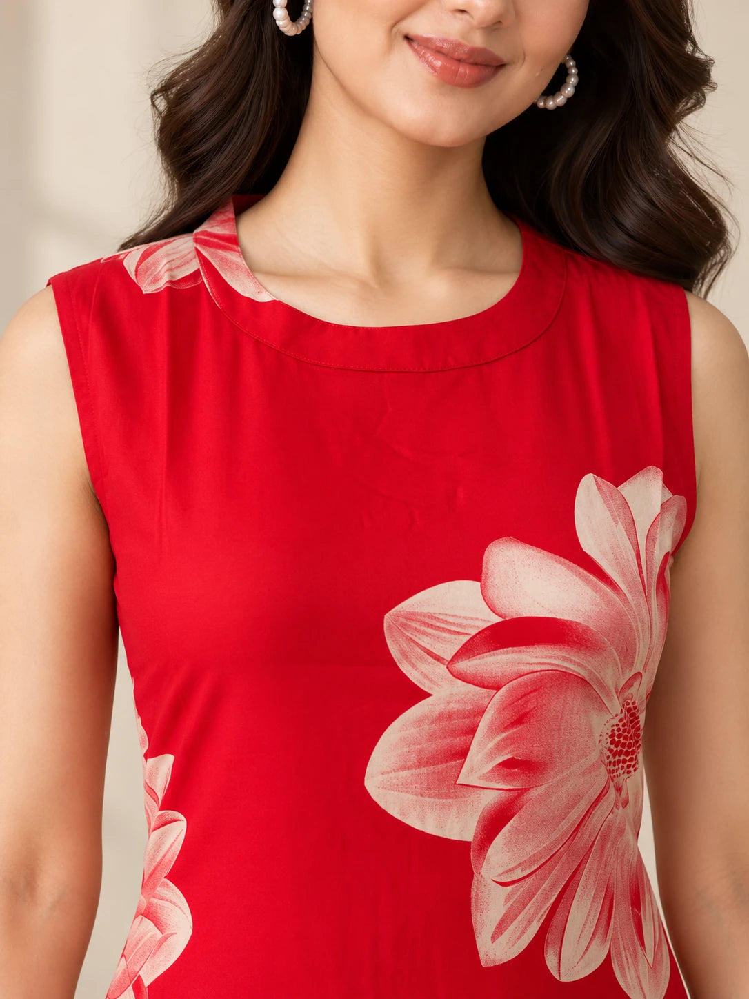 Peach Rayon Printed Halter Neck Kurta Palazzo  Set
