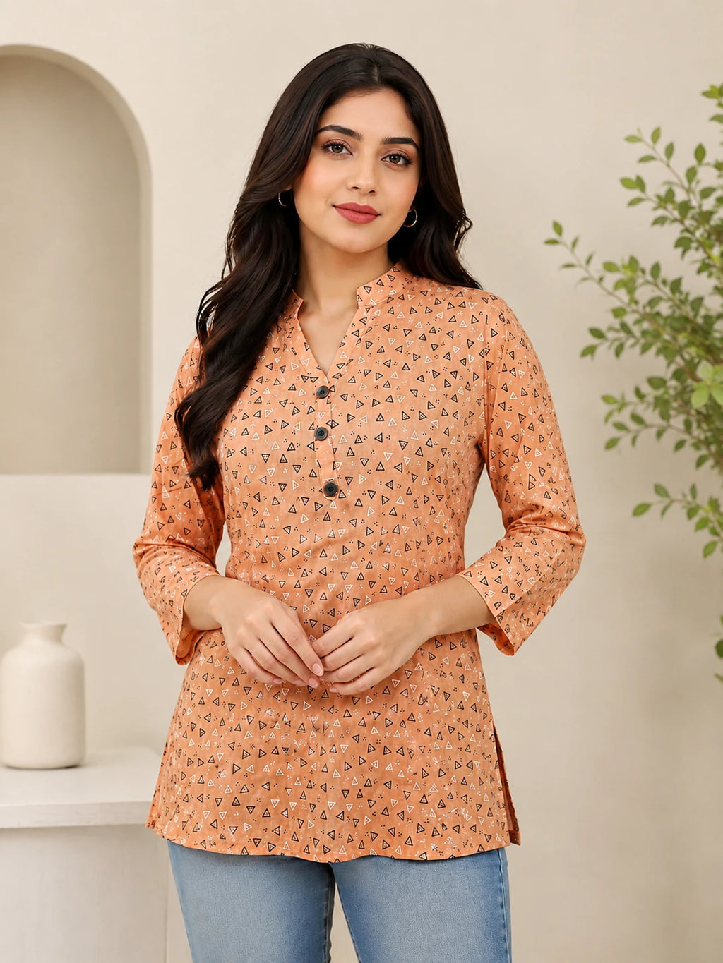 Peach Geo Print Tunic Top