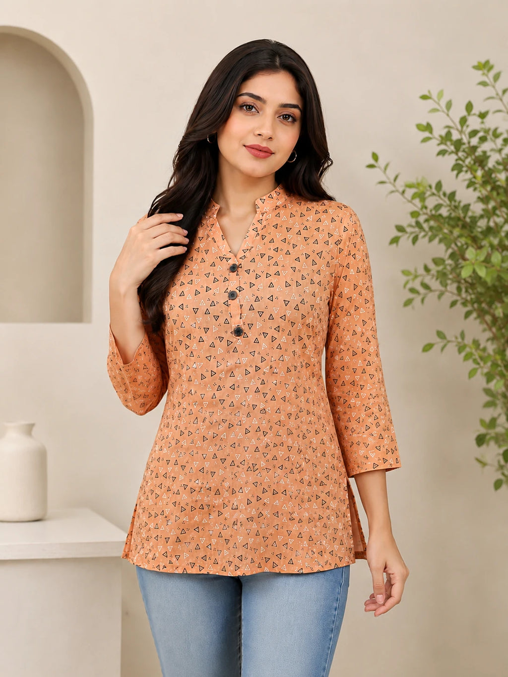 Peach Geo Print Tunic Top